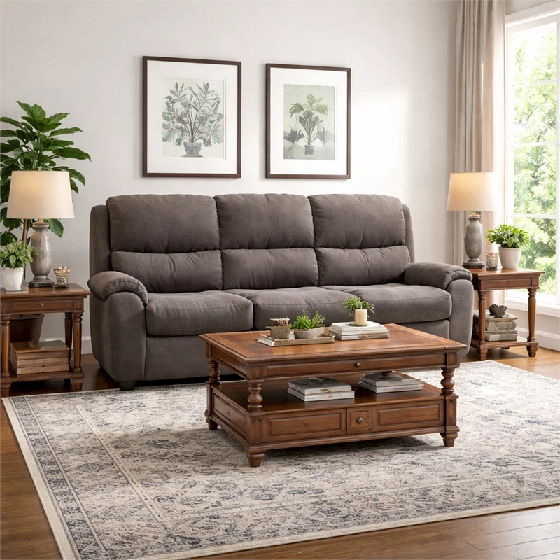 Heny Manual Reclining Sofa- Pillow Tufted Back- Dark Gray 88 Inch