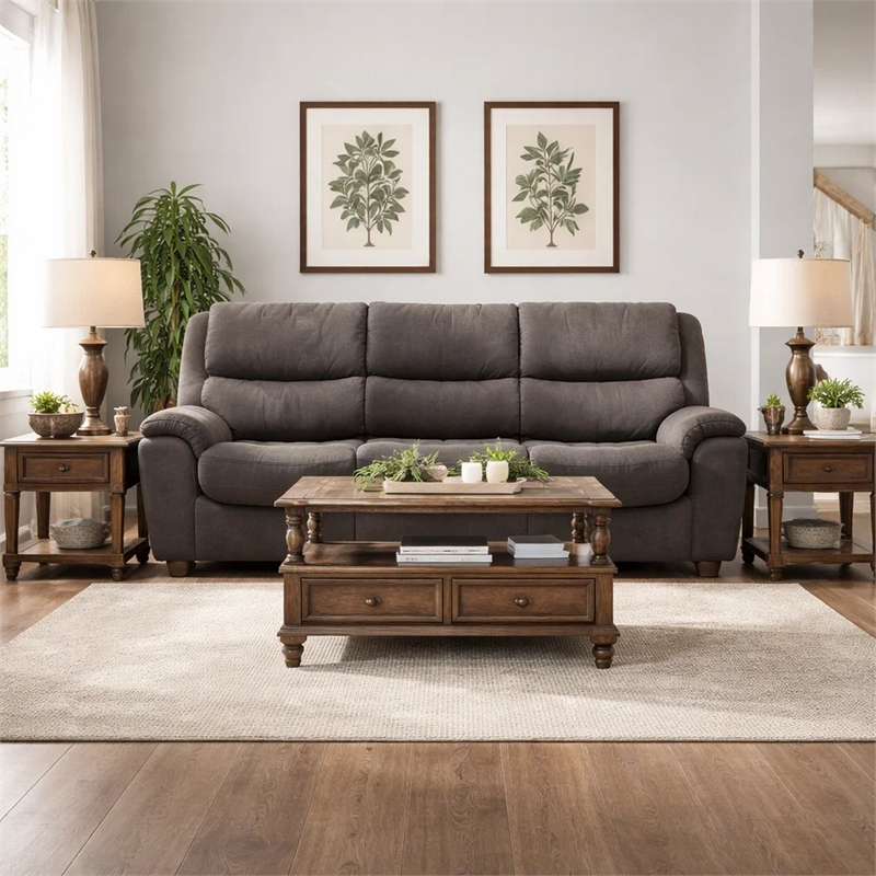 Heny Manual Reclining Sofa- Pillow Tufted Back- Dark Gray 88 Inch