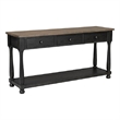 Ginie Sofa Table- 3 Drawers- Black Brown Solid Rubberwood- 60 Inch