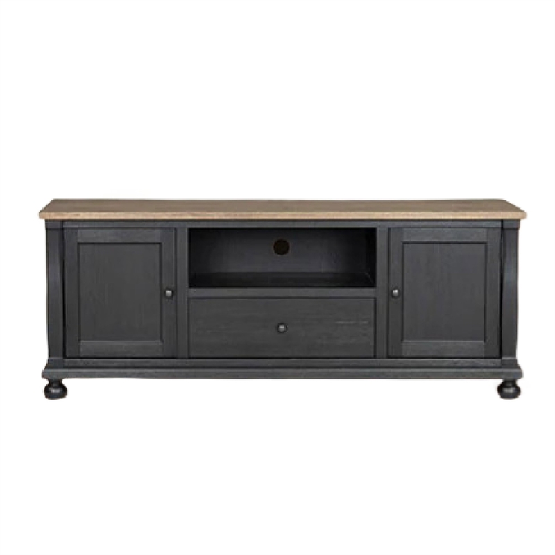 Ginie TV Stand Media Cabinet- Black and Brown Rubberwood- 75 Inch