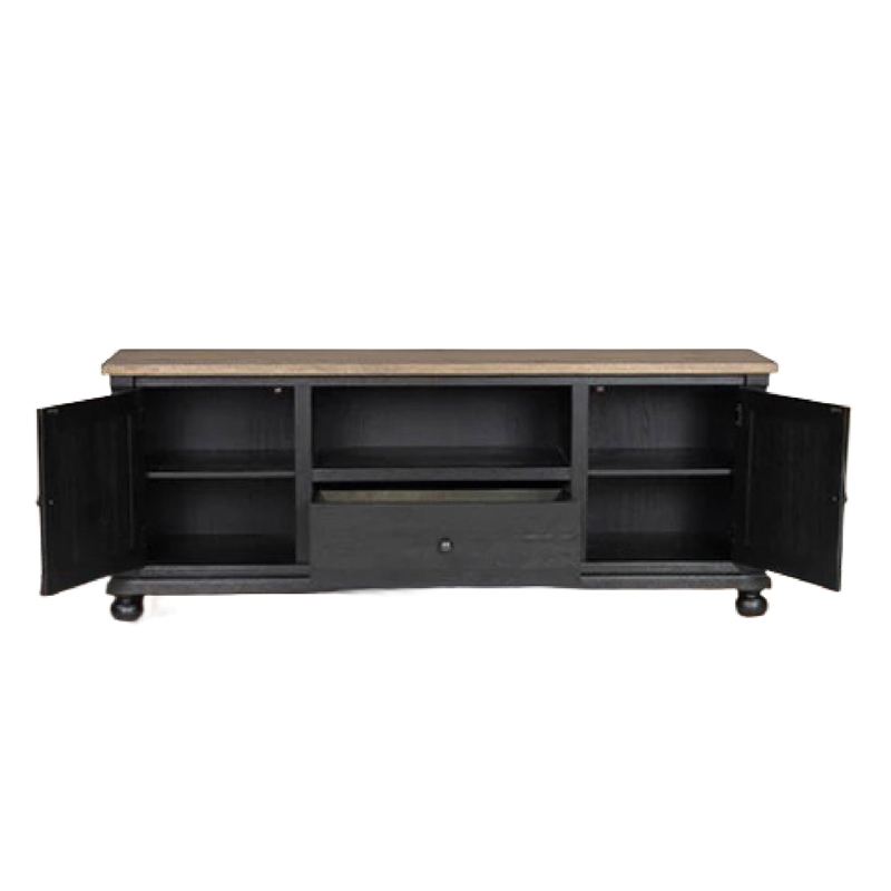 Ginie TV Stand Media Cabinet- Black and Brown Rubberwood- 75 Inch