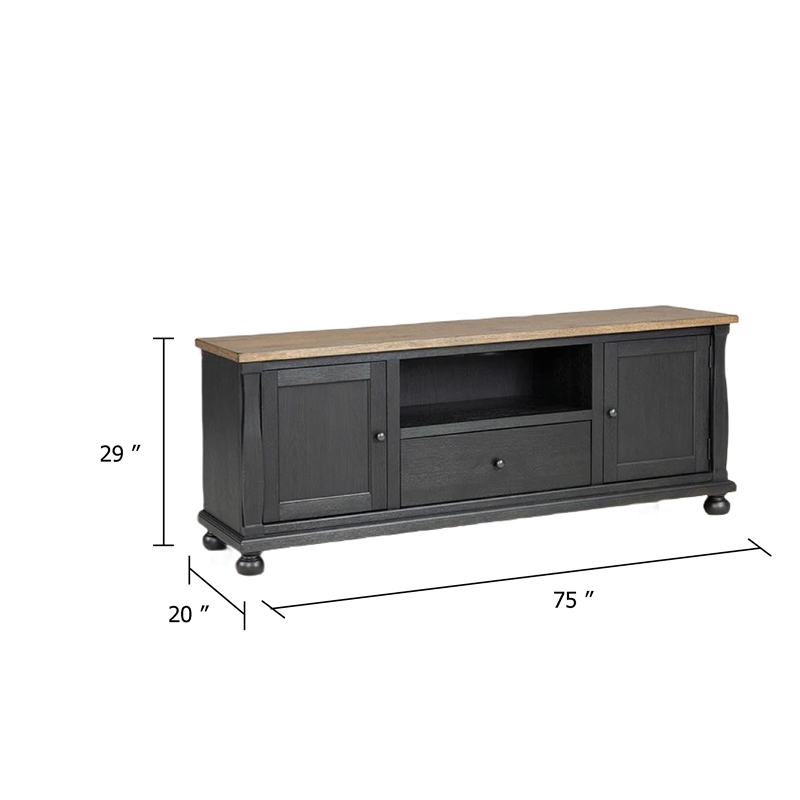 Ginie TV Stand Media Cabinet- Black and Brown Rubberwood- 75 Inch