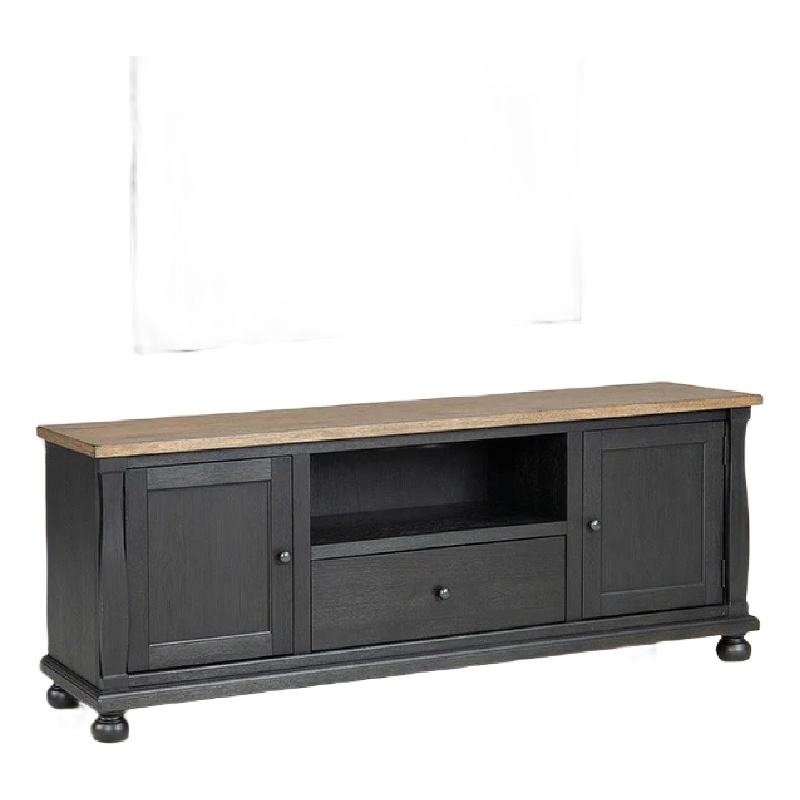 Ginie TV Stand Media Cabinet- Black and Brown Rubberwood- 75 Inch