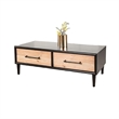 Lucas Coffee Table- 2 Drawers- Brown- Black Solid Rubberwood- 52 Inch