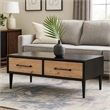 Lucas Coffee Table- 2 Drawers- Brown- Black Solid Rubberwood- 52 Inch