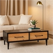 Lucas Coffee Table- 2 Drawers- Brown- Black Solid Rubberwood- 52 Inch