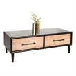 Lucas Coffee Table- 2 Drawers- Brown- Black Solid Rubberwood- 52 Inch