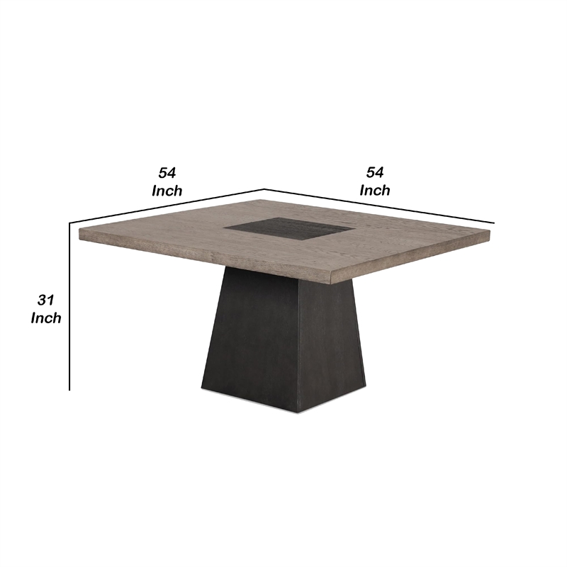 Ager Dining Table- 54 Inch Top in Oak and Walnut Brown- Pedestal Base