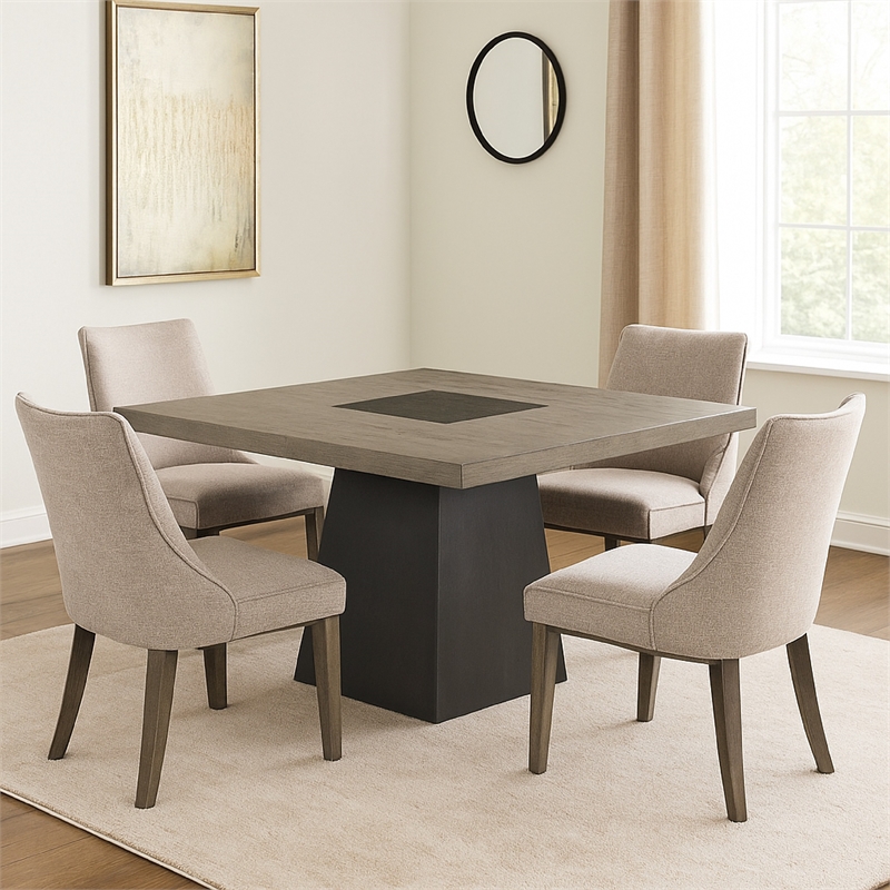 Ager Dining Table- 54 Inch Top in Oak and Walnut Brown- Pedestal Base