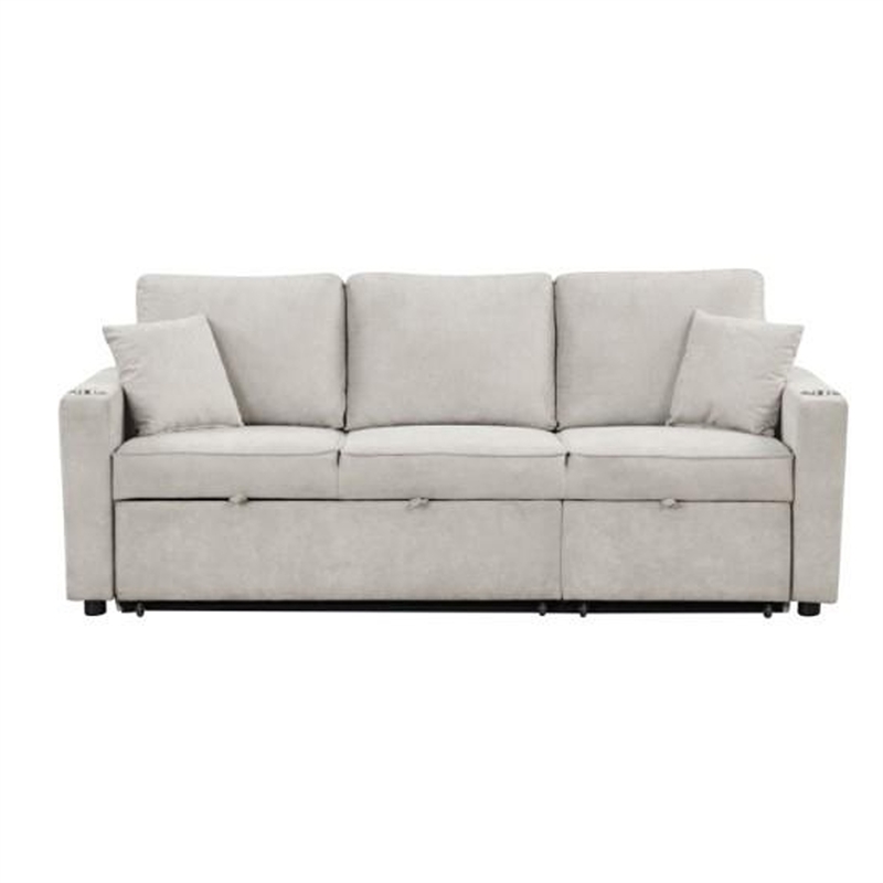 Dily Sleeper Sectional Sofa with Pull Out Bed and 2 Pillows- Beige