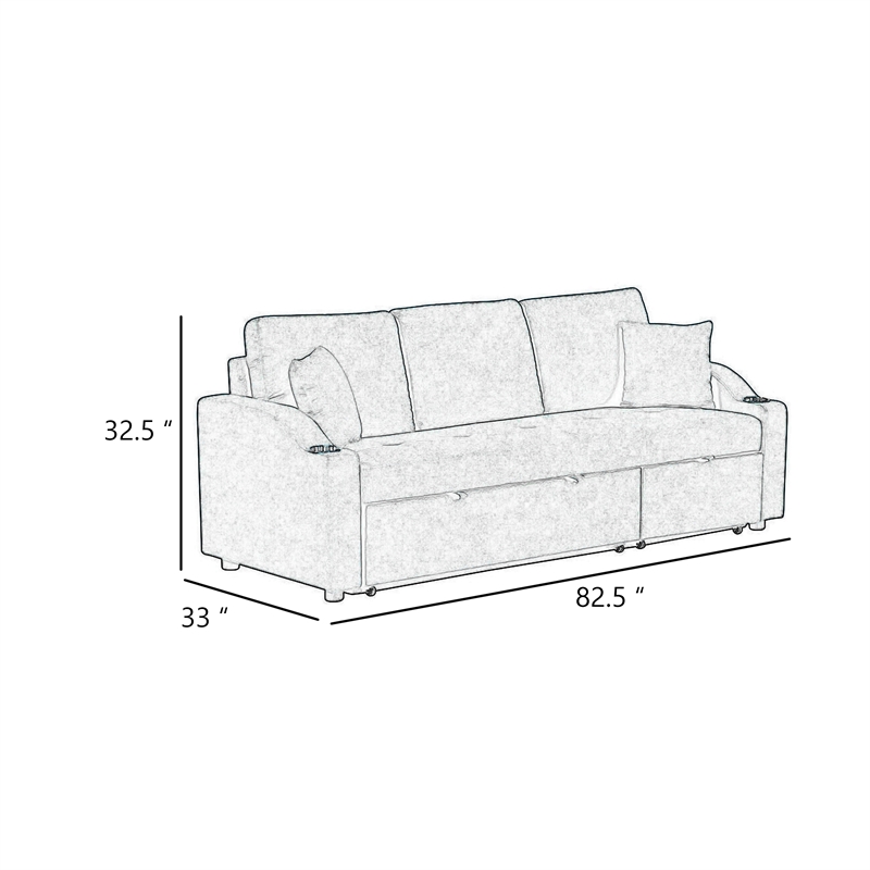 Dily Sleeper Sectional Sofa with Pull Out Bed and 2 Pillows- Beige