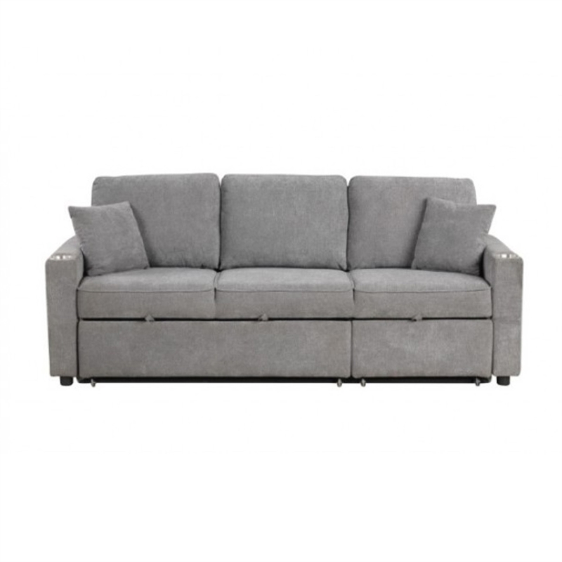 Dily Sleeper Sectional Sofa with Pull Out Bed and 2 Pillows- Gray