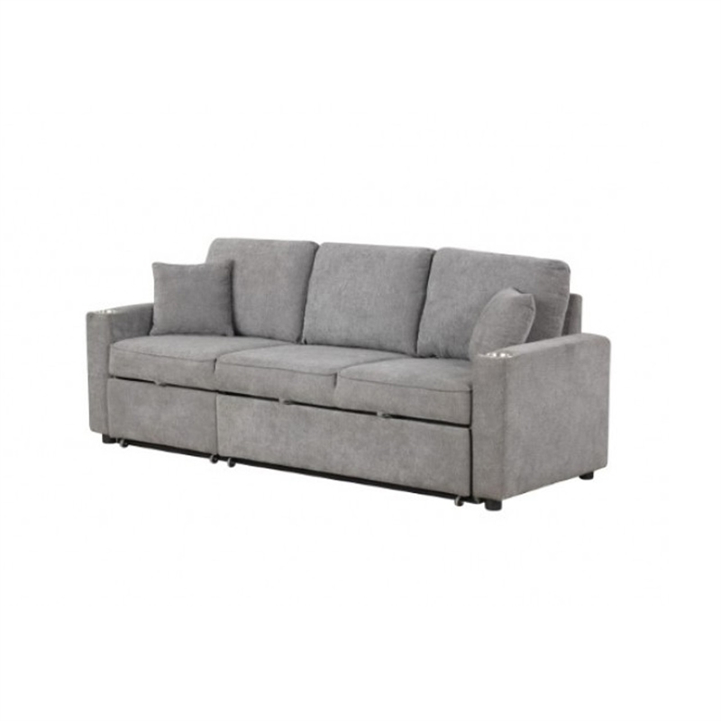 Dily Sleeper Sectional Sofa with Pull Out Bed and 2 Pillows- Gray