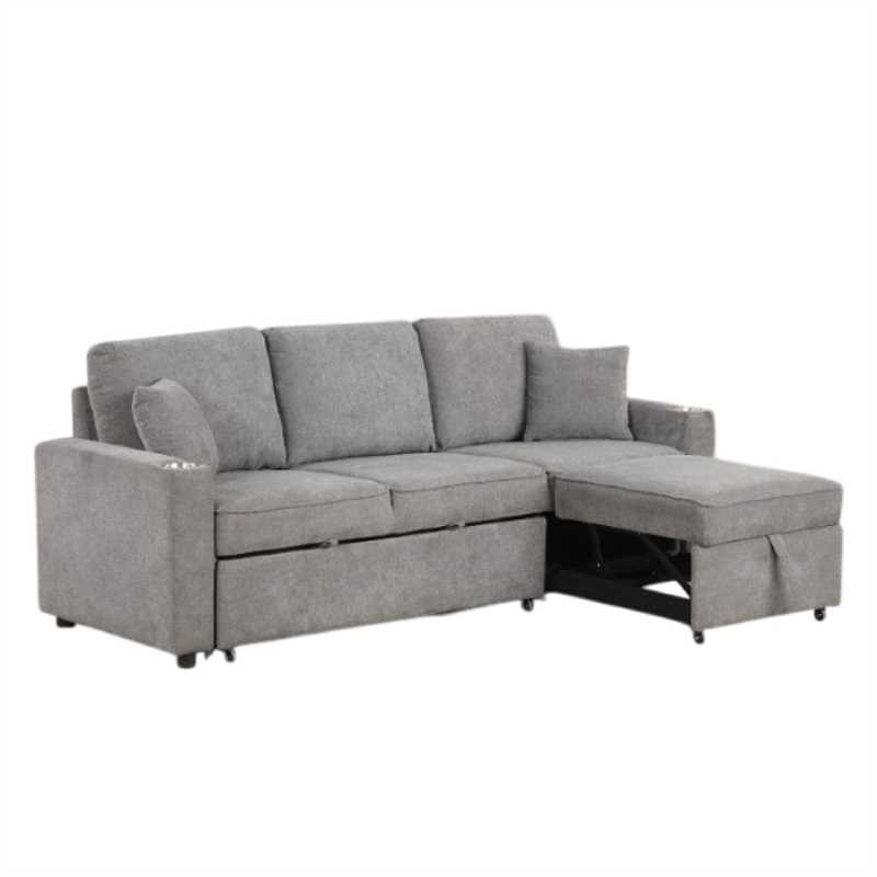Dily Sleeper Sectional Sofa with Pull Out Bed and 2 Pillows- Gray