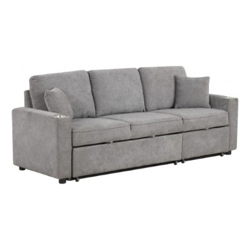 Dily Sleeper Sectional Sofa with Pull Out Bed and 2 Pillows- Gray