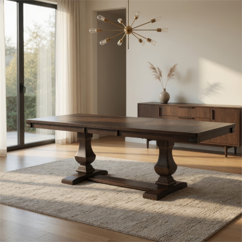 Kely Extendable Dining Table- 76-94 Inch Dark Brown Top- Trestle Base