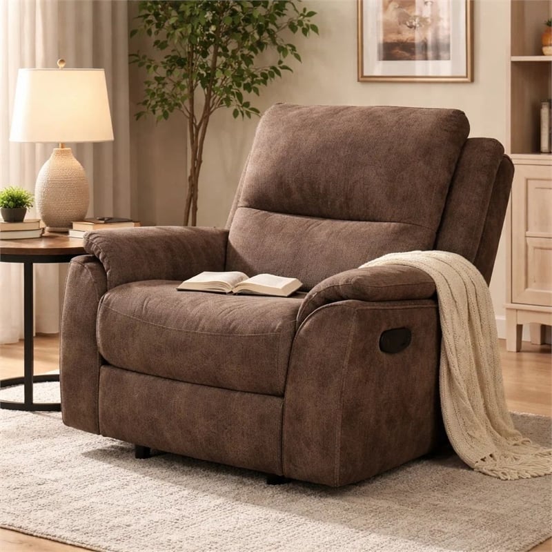 Heny Manual Glider Recliner Chair- Plush Dark Brown Pillow Top Arms