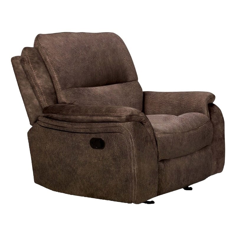 Heny Manual Glider Recliner Chair- Plush Dark Brown Pillow Top Arms