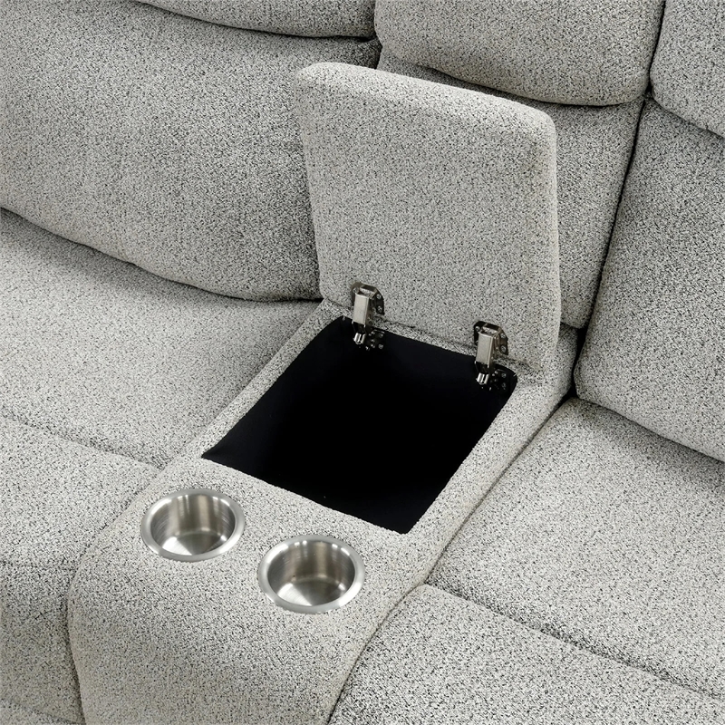 Becy Manual Reclining Loveseat w Console- 2 Cup Holders- Light Gray