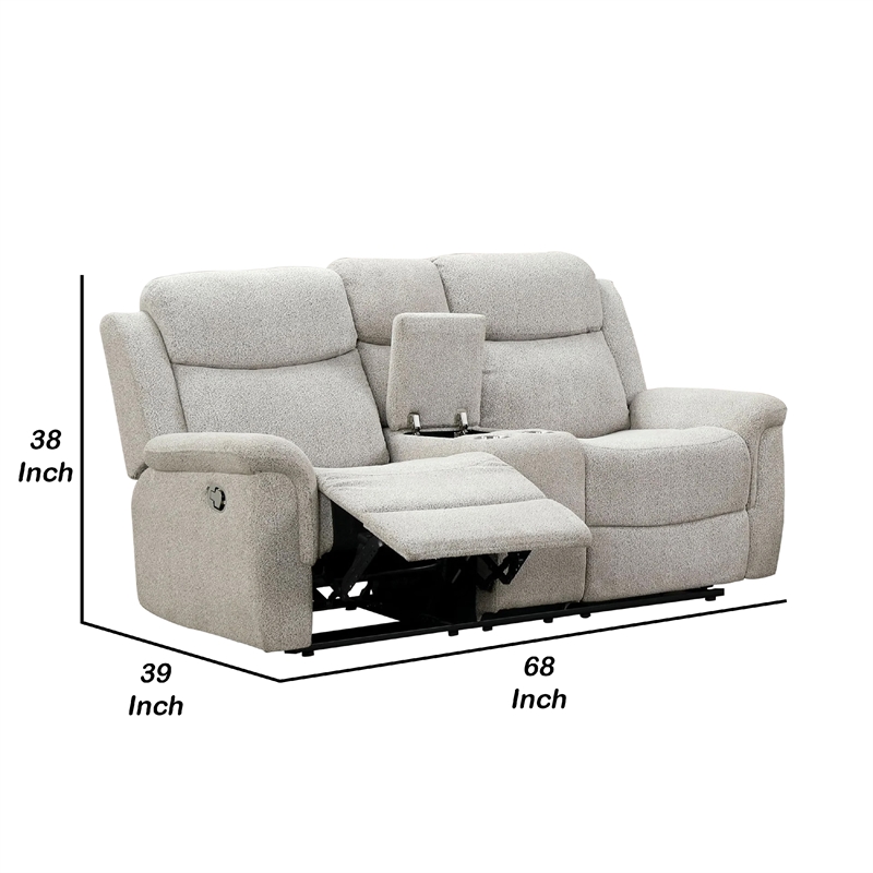 Becy Manual Reclining Loveseat w Console- 2 Cup Holders- Light Gray