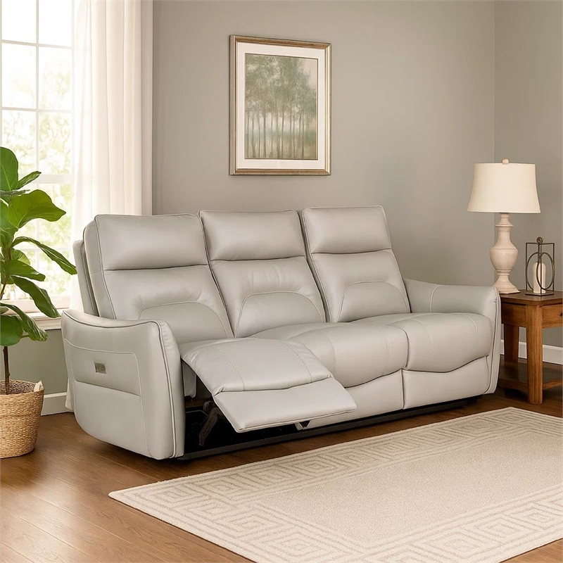 Becy Manual Reclining Loveseat w Console- 2 Cup Holders- Light Gray