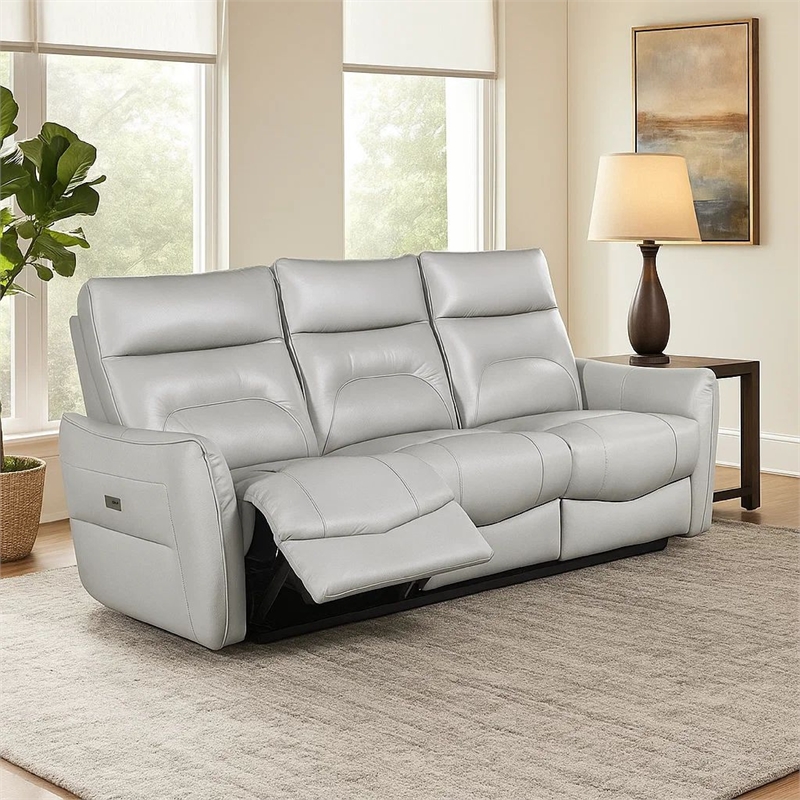 Becy Manual Reclining Loveseat w Console- 2 Cup Holders- Light Gray