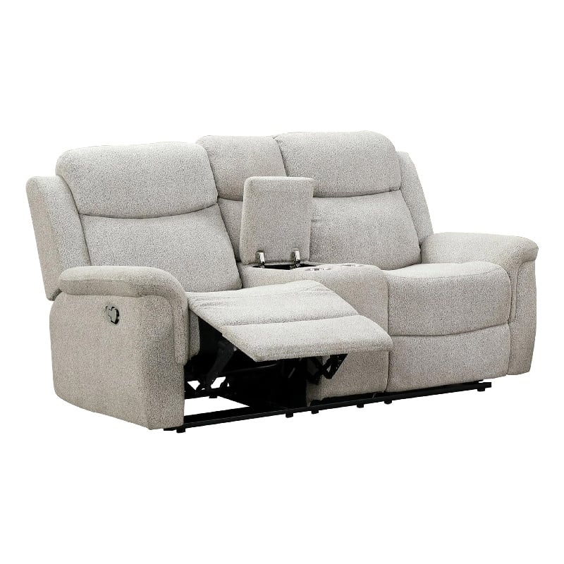 Becy Manual Reclining Loveseat w Console- 2 Cup Holders- Light Gray