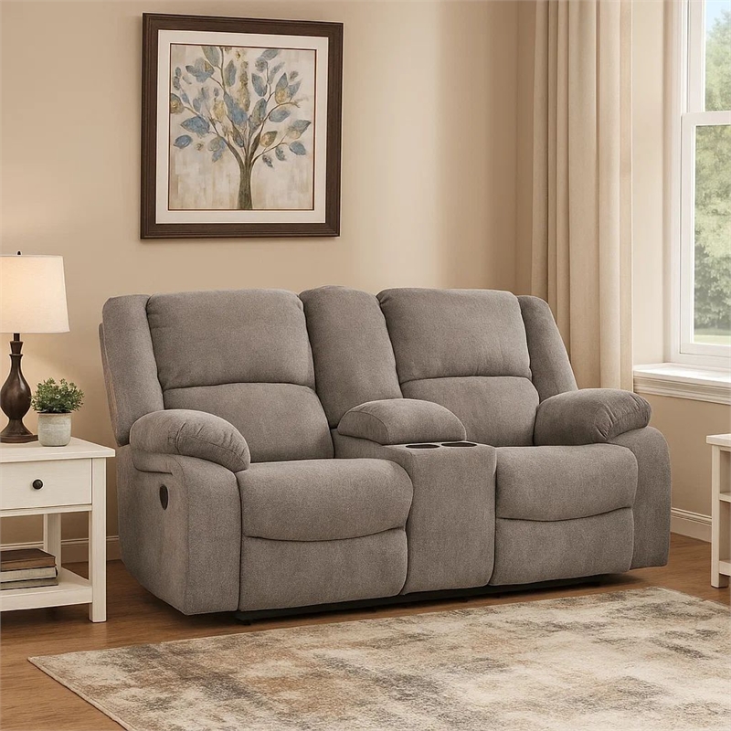 Cem Manual Reclining Loveseat- Pillow Tufted- Mocha Gray Chenille