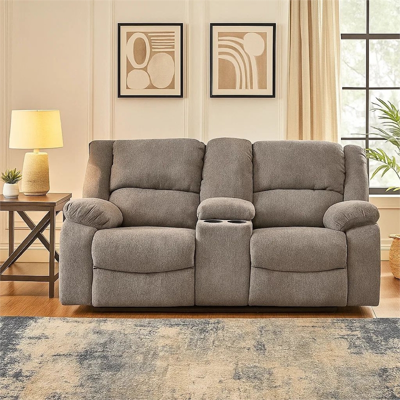 Cem Manual Reclining Loveseat- Pillow Tufted- Mocha Gray Chenille