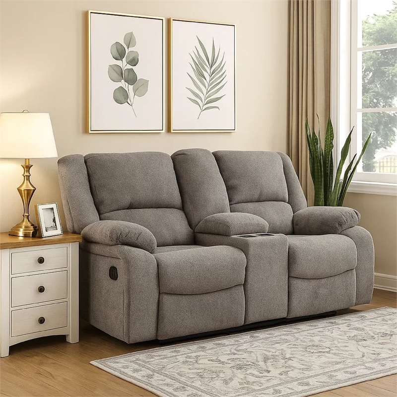 Cem Manual Reclining Loveseat- Pillow Tufted- Mocha Gray Chenille