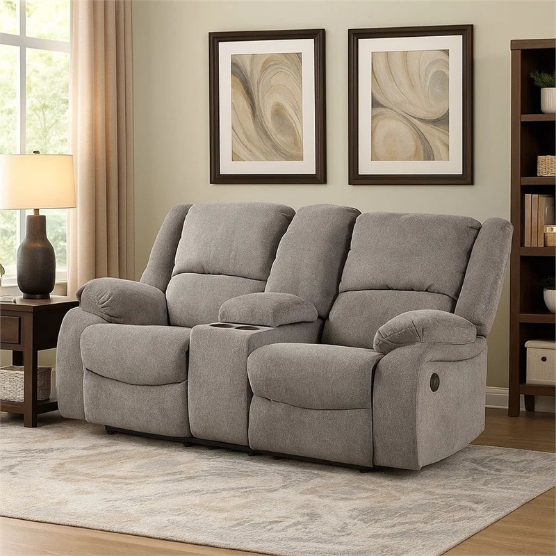 Cem Manual Reclining Loveseat- Pillow Tufted- Mocha Gray Chenille