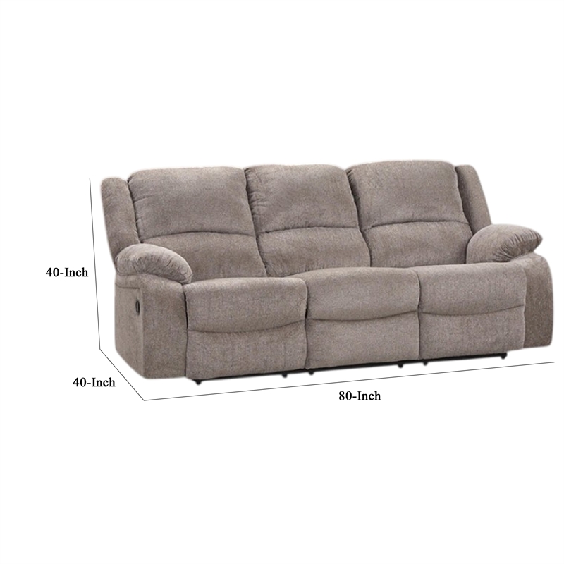 Cem Manual Reclining Sofa- Pillow Tufted- Mocha Gray Chenille 88 Inch