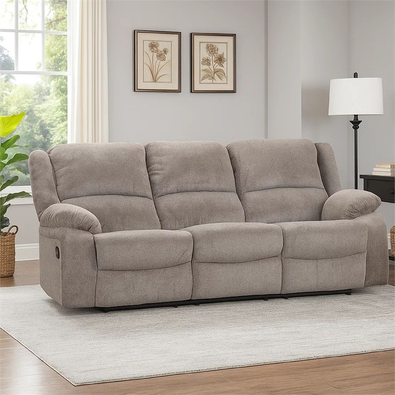 Cem Manual Reclining Sofa- Pillow Tufted- Mocha Gray Chenille 88 Inch