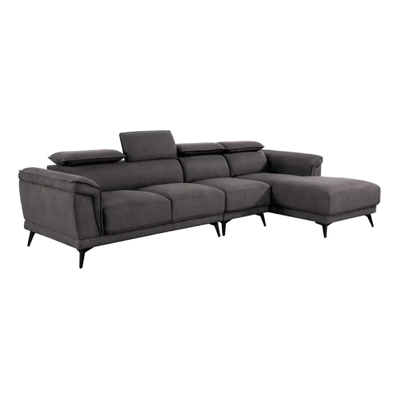 Panie Sectional Sofa- Adjustable Headrests- Right Chaise- Gray Fabric- 99 Inch
