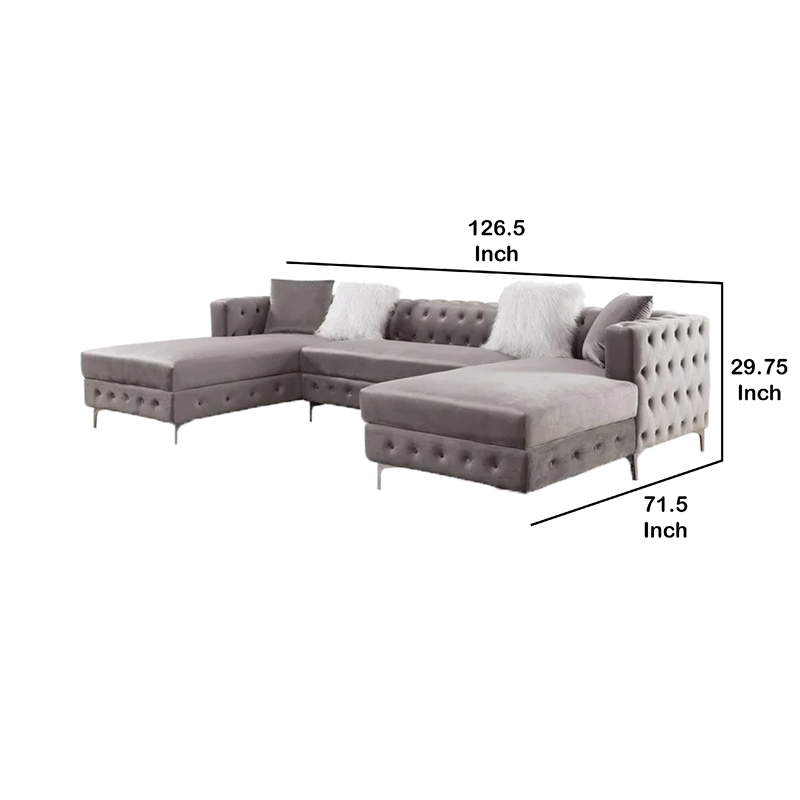 Ciaba Modern Sectional Sofa- Double Chaise- Gray Flannelette- 127 Inch