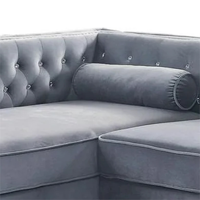 Amna Sectional Sofa- Storage Chaise- Gray Tufted Flannelette- 108 Inch