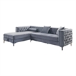 Amna Sectional Sofa- Storage Chaise- Gray Tufted Flannelette- 108 Inch