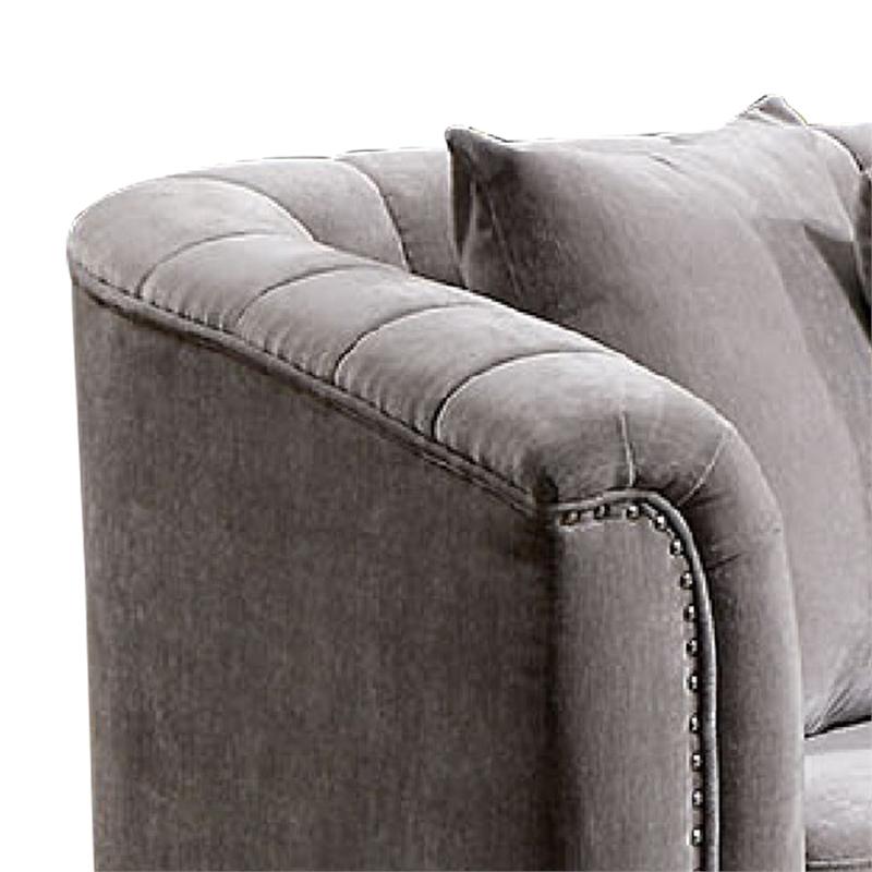 Willy L-Shaped Sectional- 4 Pillows- Gray Tufted Chenille- 99 Inch