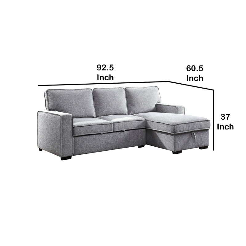Iris Sectional Sofa- Pull Out Sleeper- Storage Chaise- Gray- 93 Inch