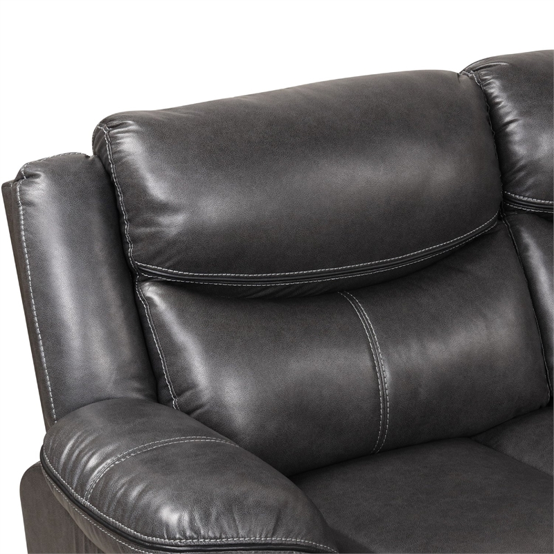 Polly Manual Recliner Sectional Sofa- Gray Faux Leather- 123 Inch