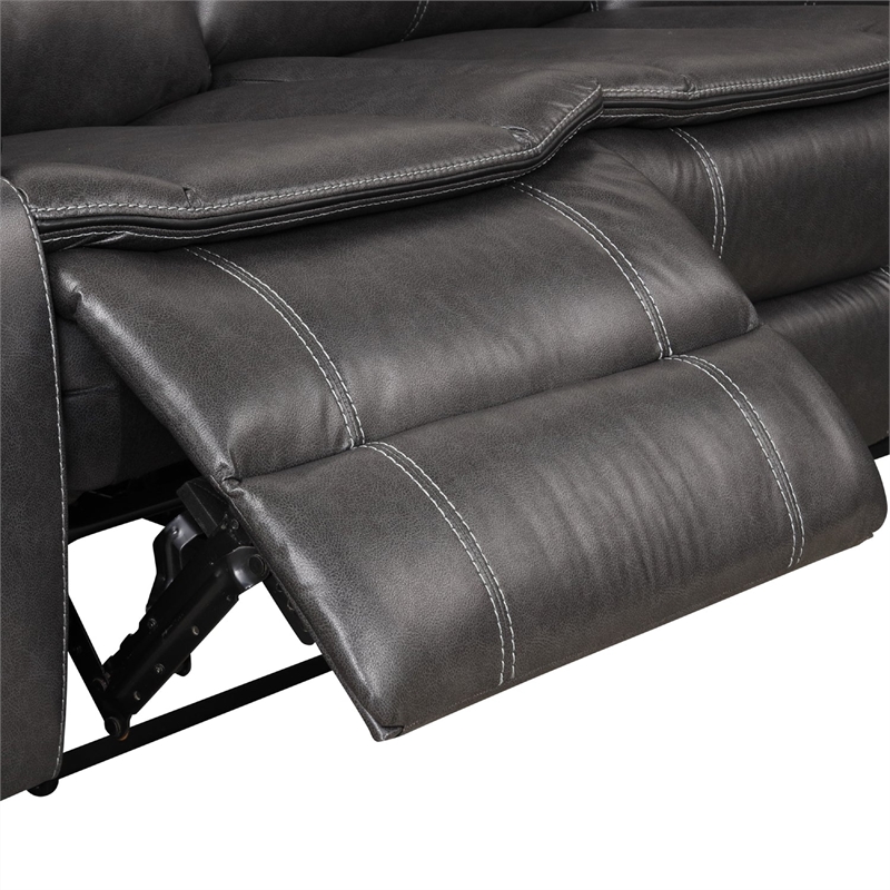 Polly Manual Recliner Sectional Sofa- Gray Faux Leather- 123 Inch