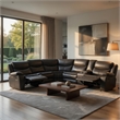 Polly Manual Recliner Sectional Sofa- Gray Faux Leather- 123 Inch