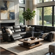 Polly Manual Recliner Sectional Sofa- Gray Faux Leather- 123 Inch