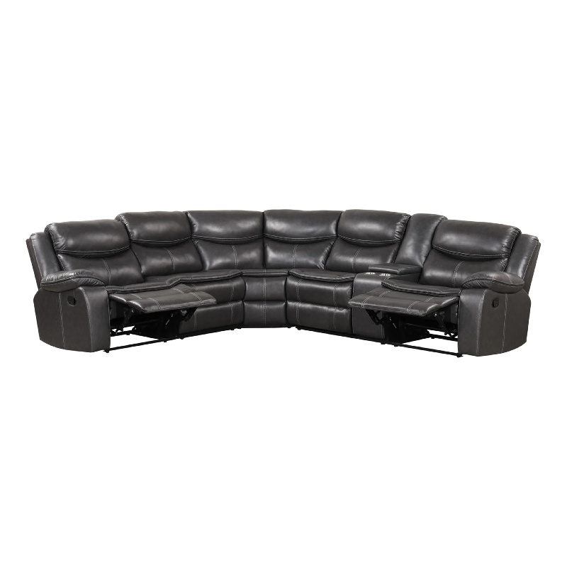 Polly Manual Recliner Sectional Sofa- Gray Faux Leather- 123 Inch