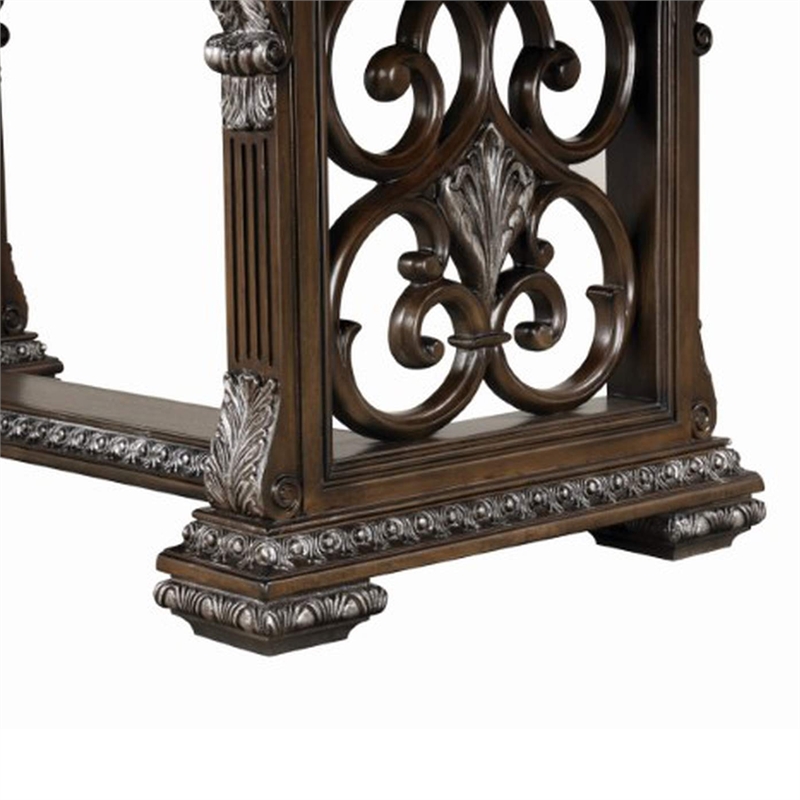 Naddy Dining Table- 80-112 Inch Extendable Top- Dark Brown Floral Motifs