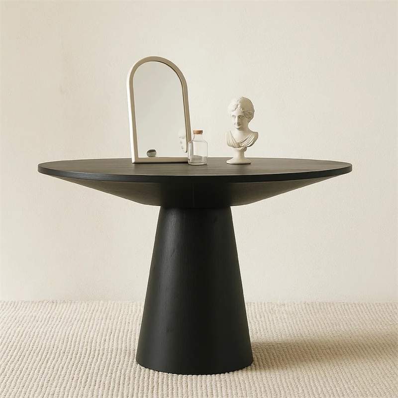 Toty Dining Table- 59 Inch Round Top- Modern Cone Pedestal Base- Black