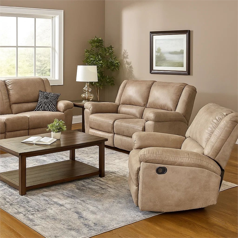 Jem Manual Rocker Recliner Chair- Pillow Top Arms- Brown Leather