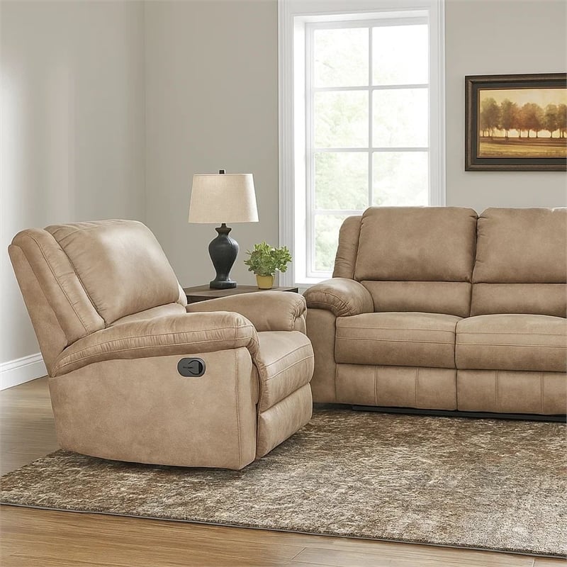 Jem Manual Rocker Recliner Chair- Pillow Top Arms- Brown Leather