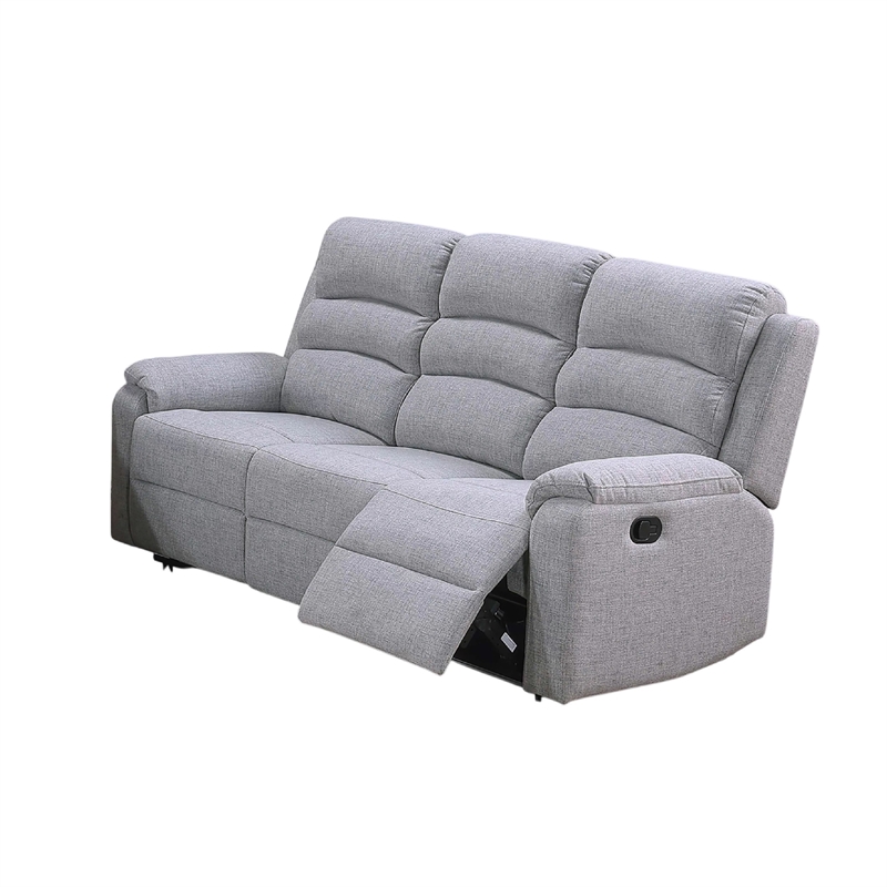 Sonia Manual Reclining Sofa- Bone White Channel-Tufted Burlap- 74 Inch