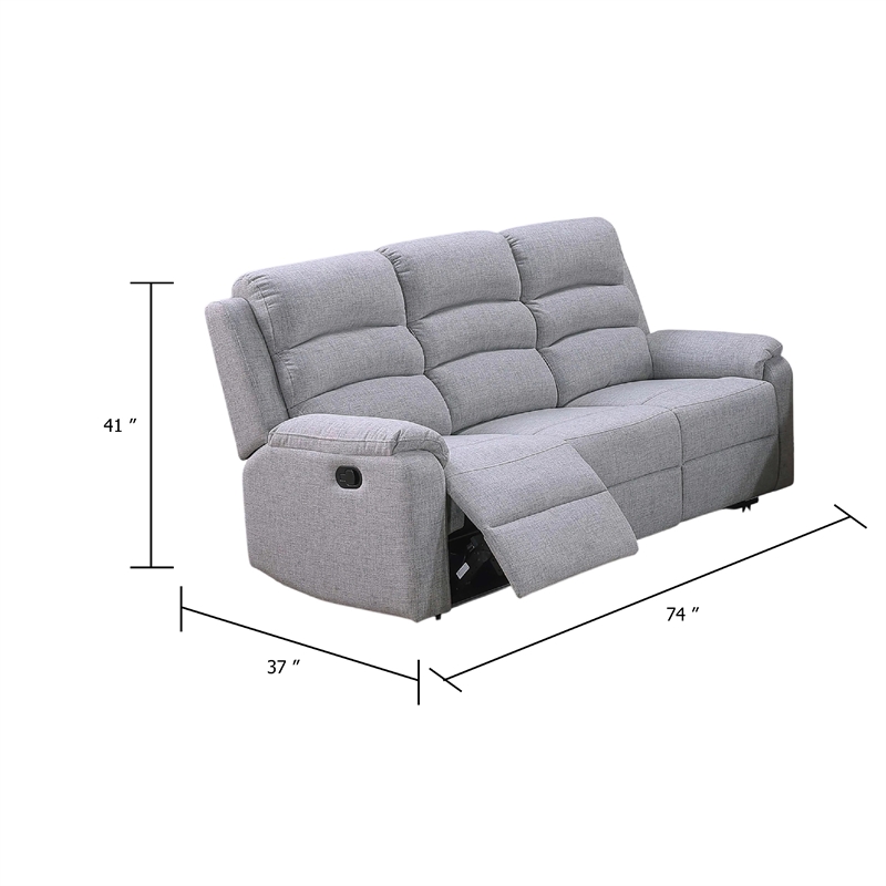 Sonia Manual Reclining Sofa- Bone White Channel-Tufted Burlap- 74 Inch